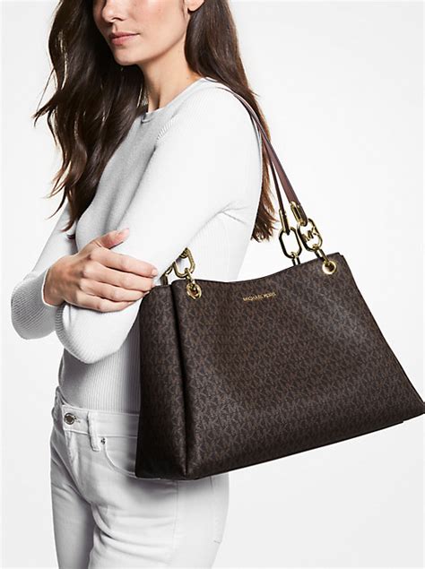 michael kors lg shldr|Trisha Large Logo Shoulder Bag .